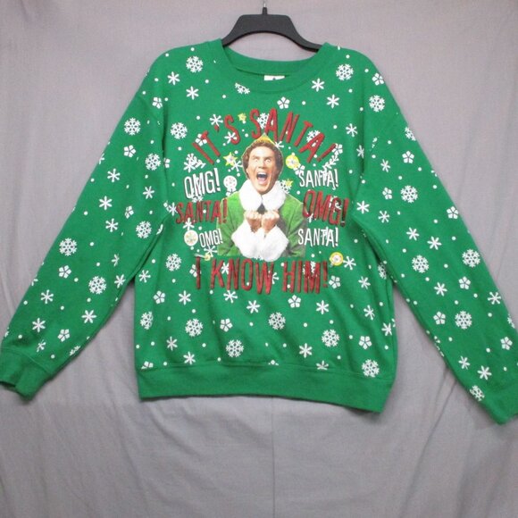 Elf Ugly Sweater Christmas Crew Neck With Working Lights Green Men Size | M - Picture 2 of 11